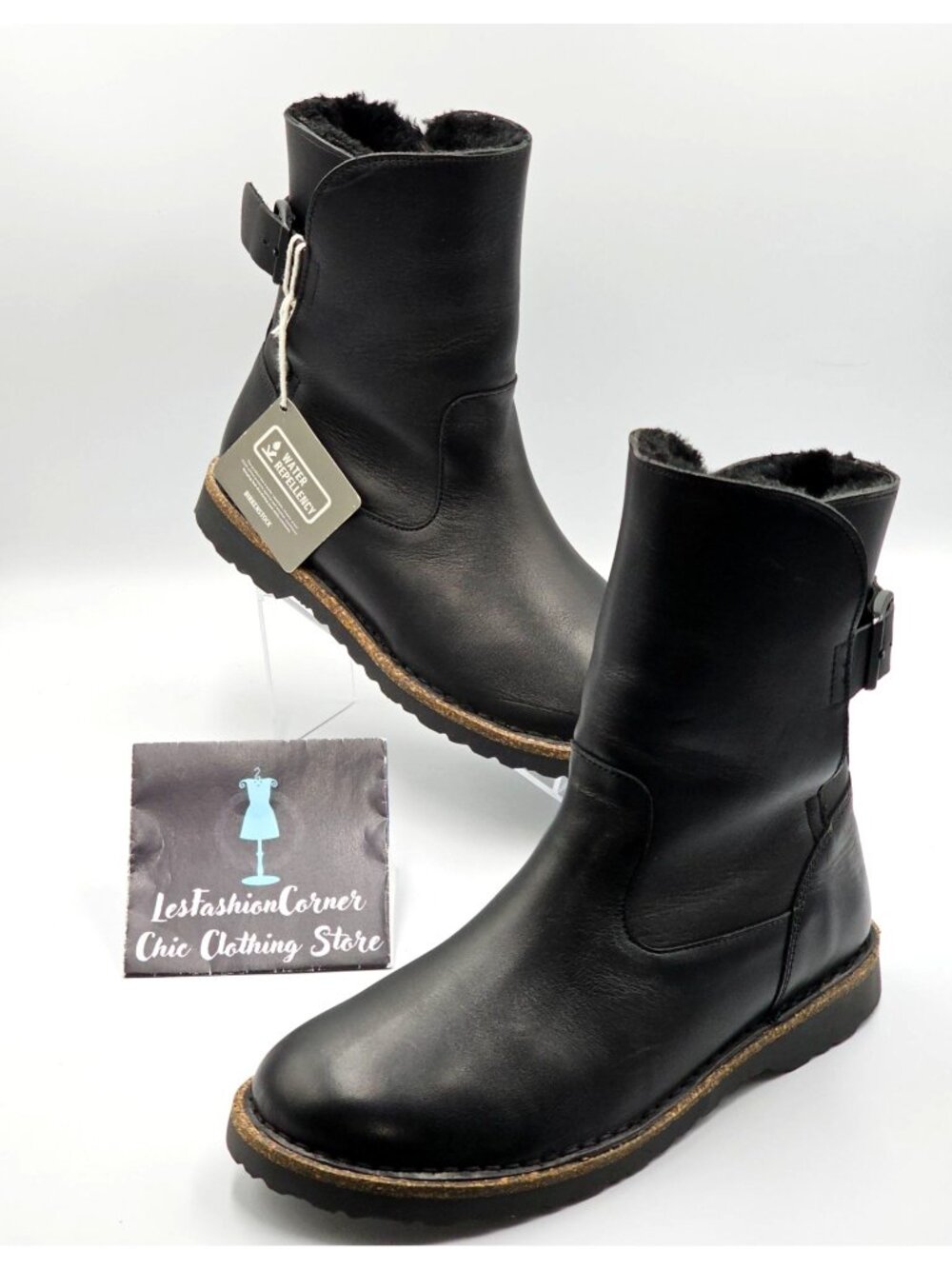NWT Birkenstock Wo's Black Leather Uppsala Shearling Boots Sz 7.5 Men's 5 2742 - Picture 11 of 16